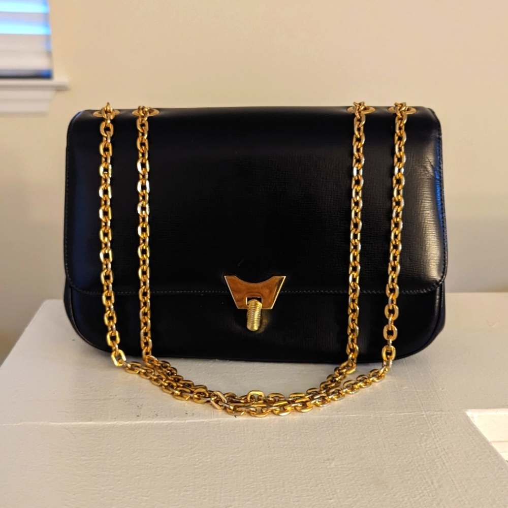 Vintage 1950's Bienen Davis navy blue leather bag